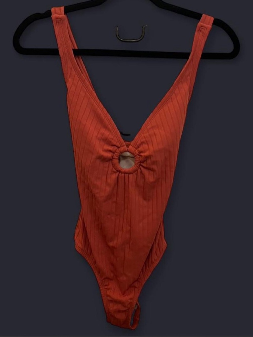 Kona Sol Rust Orange One-Piece Swimsuit with Center Ring